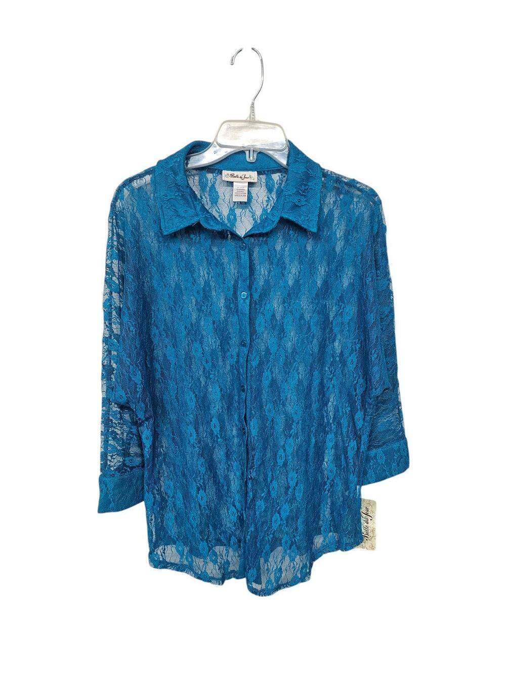 Y2K Sheer Lace Blouse Womens M Button Front Fairy Grunge Boho